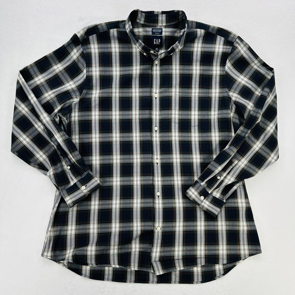 Gap Shirt Mens 2XL Blue Plaid Button Down Long Sleeve Coolmax Standard Fit